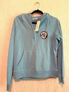 NWT Camp David Powder Blue Half-Zip Hoodie with Monogram SIP Patch, Medium